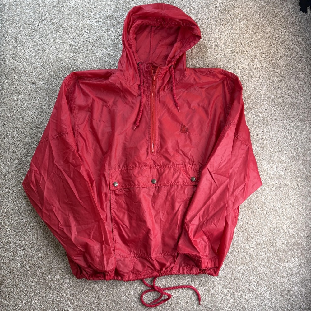 Vintage Izod Jacket Mens Large Red Hooded 1/4 Zip Anorak Pullover Windbreaker